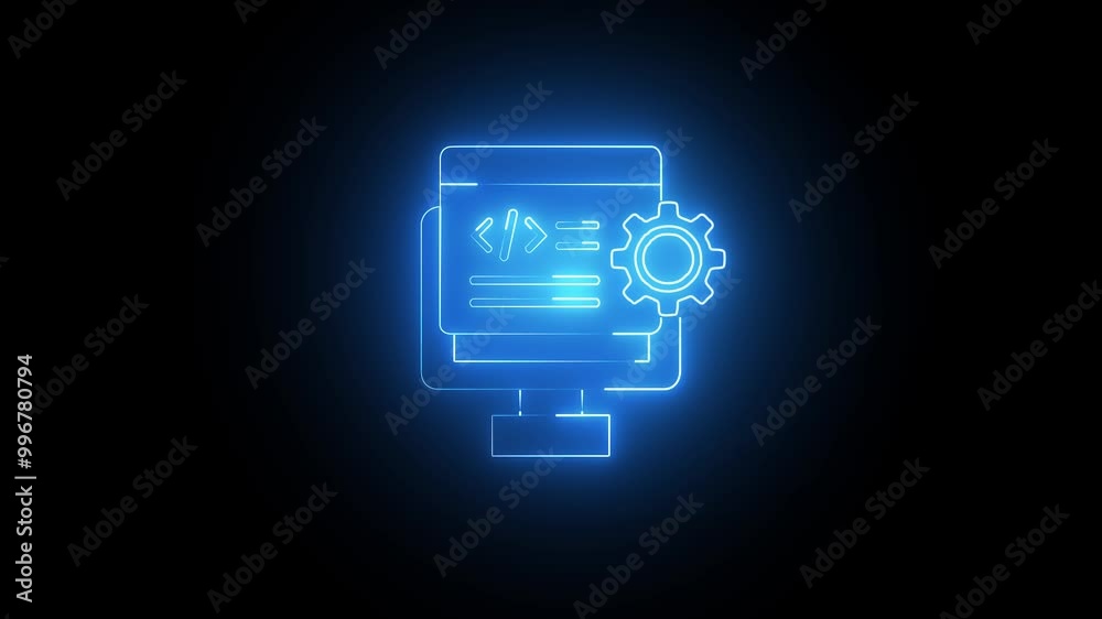 Neon coding brackets with setting - dynamic programming icon set ...