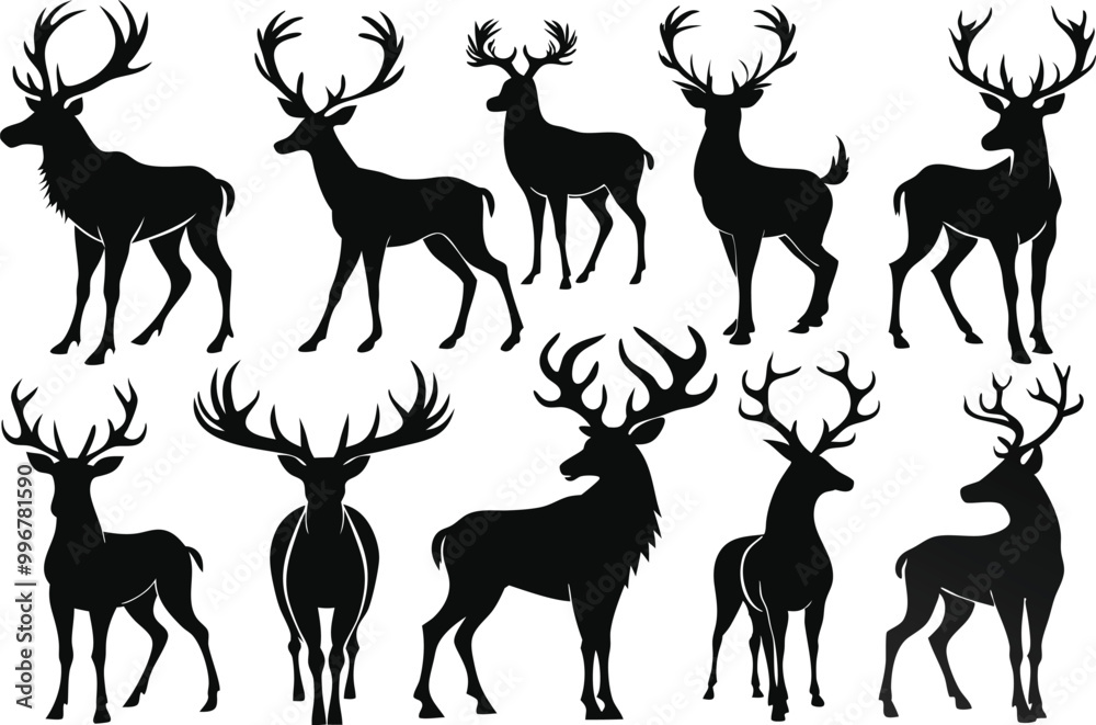 Fototapeta premium Cartoon vector black deer silhouette clipart