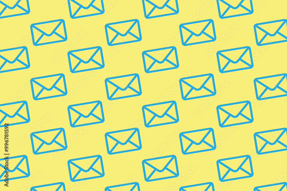 Mail pattern on yellow background . Mail wallpaper . Mail envelope background . Vector illustration