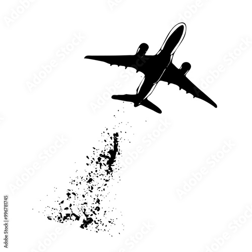 Airplane taking off.  Black and white vector illustration. Graphic art. International Civil Aviation Day. For banner, poster, card, travel agencies, vacation promotions, airline technology websites