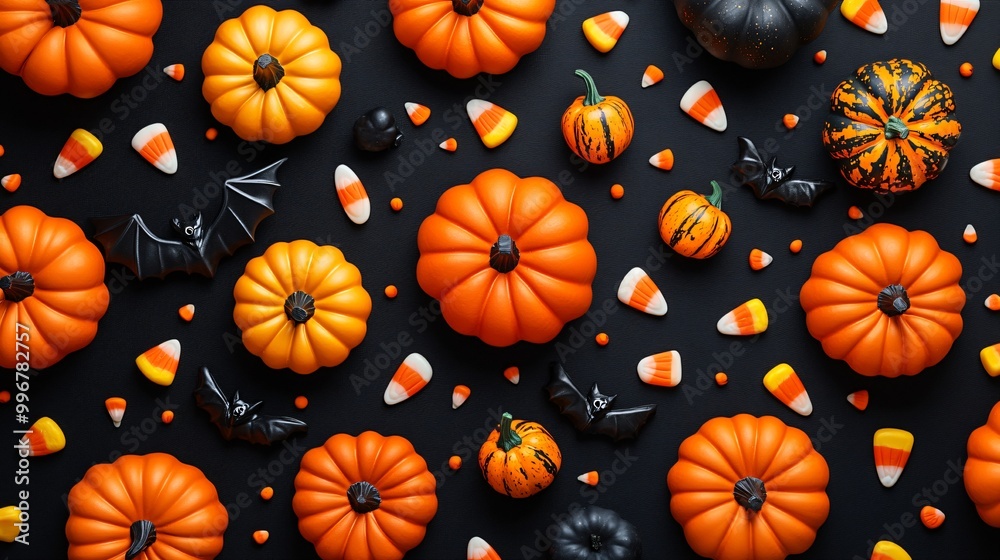 Halloween background with candy corn and pumpkin Halloween background with candy corn and pumpkin