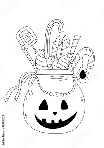 Coloring pages Cartoon Halloween Pumpkin With Candies photo