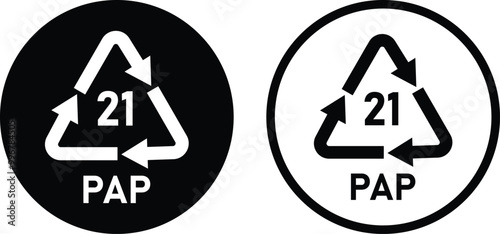 Paper recycling PAP 21 symbol icon set . Ecology recycling sign . Vector illustration