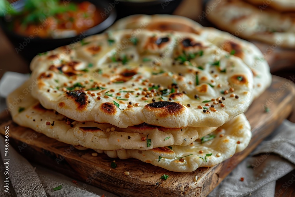 A stack of flatbreads with parsley on top A stack of flatbreads with parsley on top