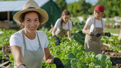 left-wing vegans setting up a community garden in an urban area, showcasing collaboration and sustainable practices
