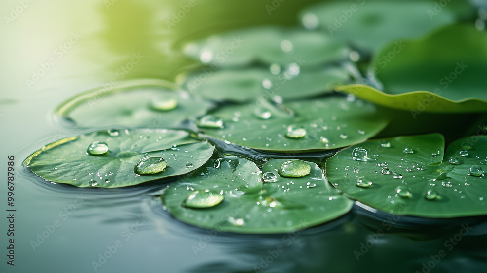 Close-Up of Green Lily Pads Floating on Water Close-Up of Green Lily Pads Floating on Water