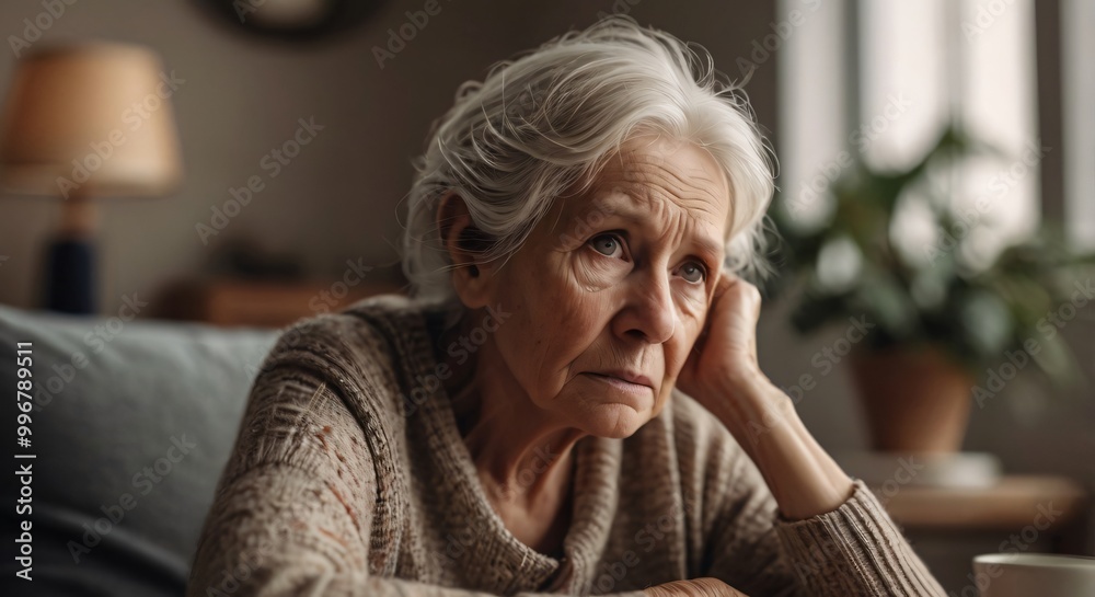 Depressed elderly woman at home. Senior woman mental health concept Depressed elderly woman at home. Senior woman mental health concept
