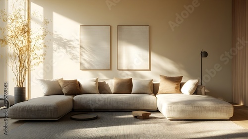 Cozy and inviting modern living room with a large comfortable sectional sofa minimalist stylish decor