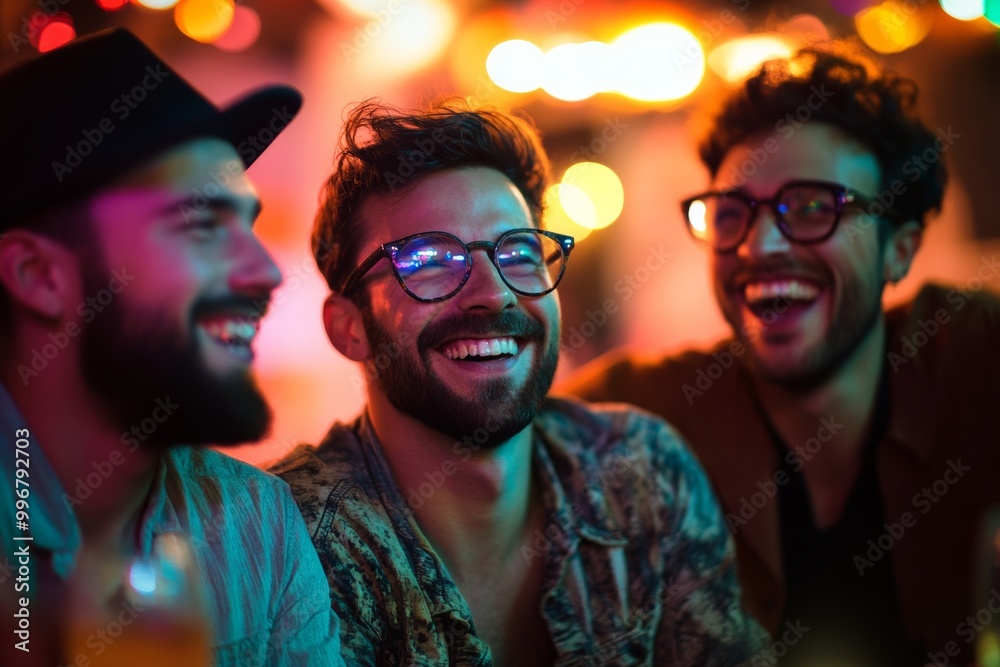 Guys night out - diverse men millennial generation and gen z friends at nightclub Guys night out - diverse men millennial generation and gen z friends at nightclub