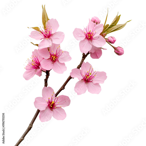 A branch of pink cherry blossoms flowers on a transparent background photo