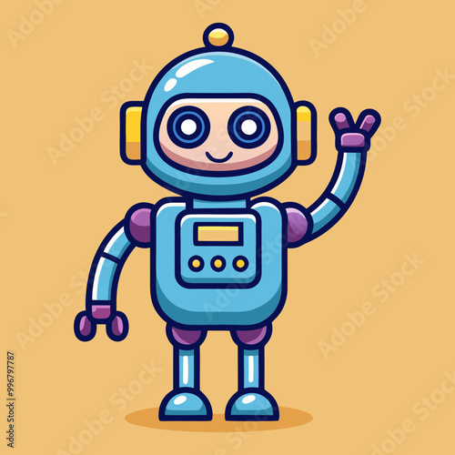 Download Cute Robot Waving Hand Cartoon Vector Icon Illustration Eps File For Design.