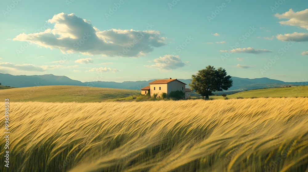 Expansive golden wheat fields swaying in the breeze under a dramatic sky in a picturesque countryside landscape with rolling hills and lush vegetation This idyllic Expansive golden wheat fields swaying in the breeze under a dramatic sky in a picturesque countryside landscape with rolling hills and lush vegetation This idyllic