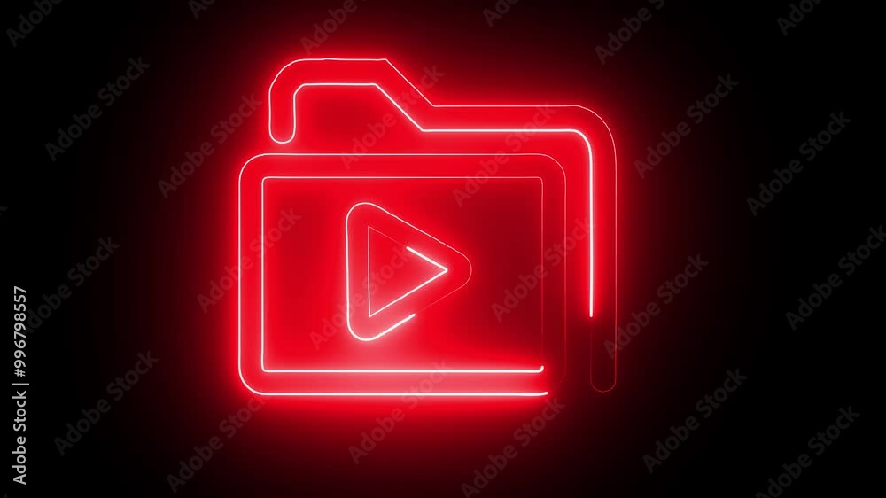 Glowing neon file folder sign. Glowing neon Folder icon isolated on black background .video file icon with a effect Glowing neon file folder sign. Glowing neon Folder icon isolated on black background .video file icon with a effect