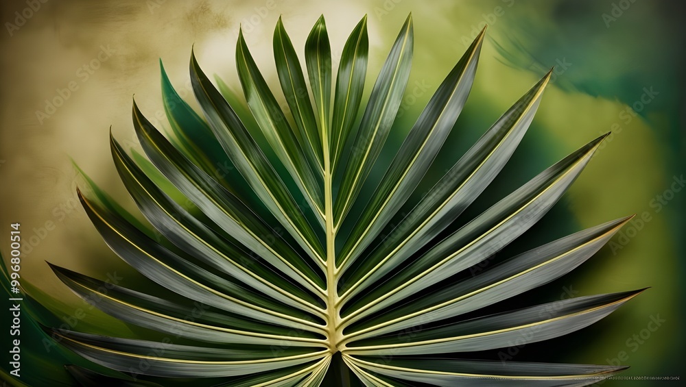 Fototapeta premium Striped Palm Leaf, Abstract Green Texture Background, Vintage Tone 