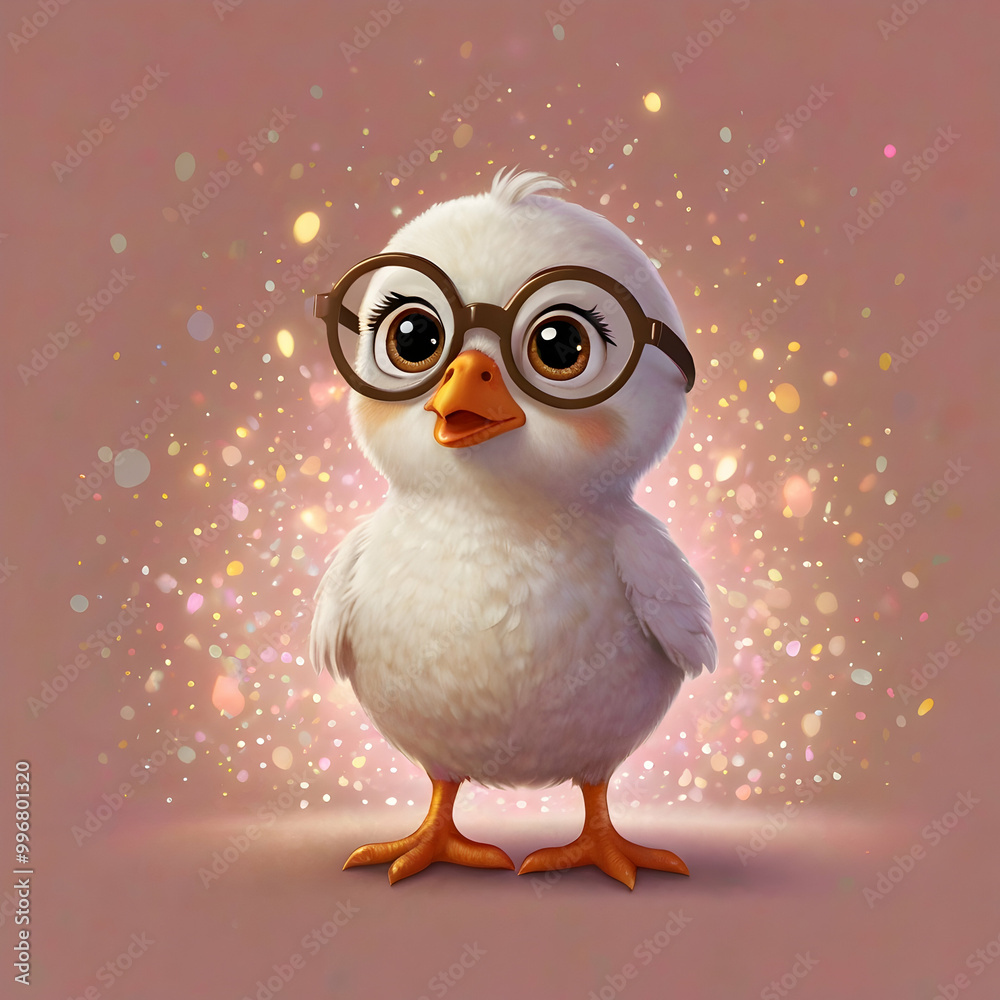 A sweet and imaginative portrayal of a cartoon chick with large, emotive eyes and a small orange beak A sweet and imaginative portrayal of a cartoon chick with large, emotive eyes and a small orange beak
