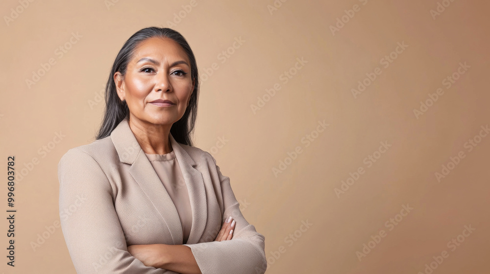 Portrait of confident middle-aged indigenous business woman on neutral background Portrait of confident middle-aged indigenous business woman on neutral background