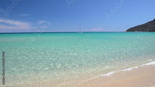 The beautiful white sand beach Cala Sinzias, South Sardinia, Italy