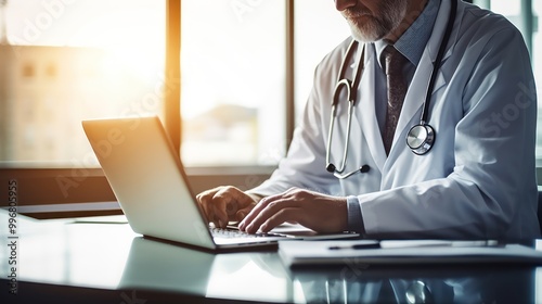 Doctor Using Laptop in Office