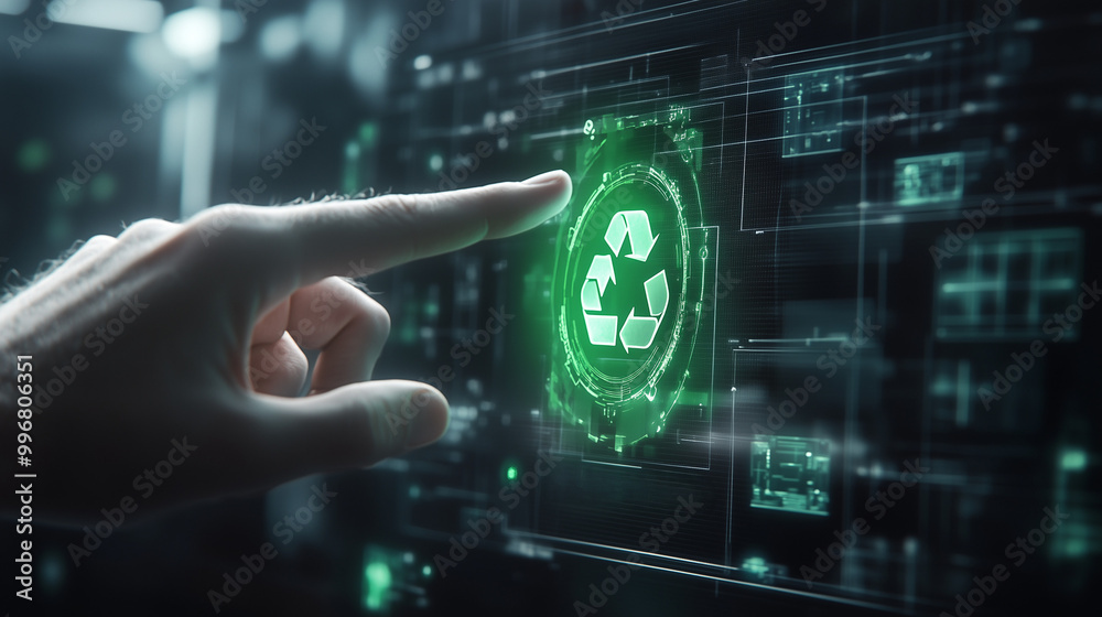 Digital Recycling Concept with Futuristic Interface Digital Recycling Concept with Futuristic Interface