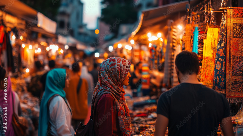 A lively Turkish bazaar filled with local traders selling traditional goods, while the sounds of Turkish music fill the air A lively Turkish bazaar filled with local traders selling traditional goods, while the sounds of Turkish music fill the air