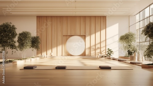 Elegant japanese minimalism  a serene interior featuring tatami mats and natural elements photo