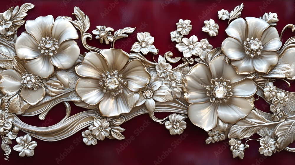 Exquisite white gold floral jewelry with intricate metalwork delicate petals and shimmering gemstones Exquisite white gold floral jewelry with intricate metalwork delicate petals and shimmering gemstones
