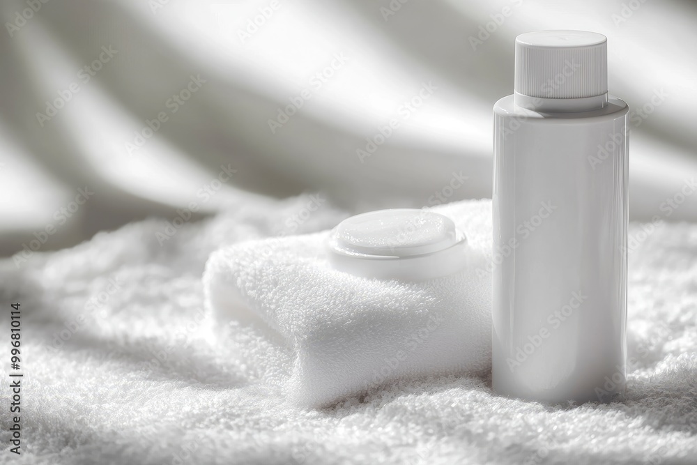 Skin care products on white foam facial cleanser white bottle - generative ai Skin care products on white foam facial cleanser white bottle - generative ai