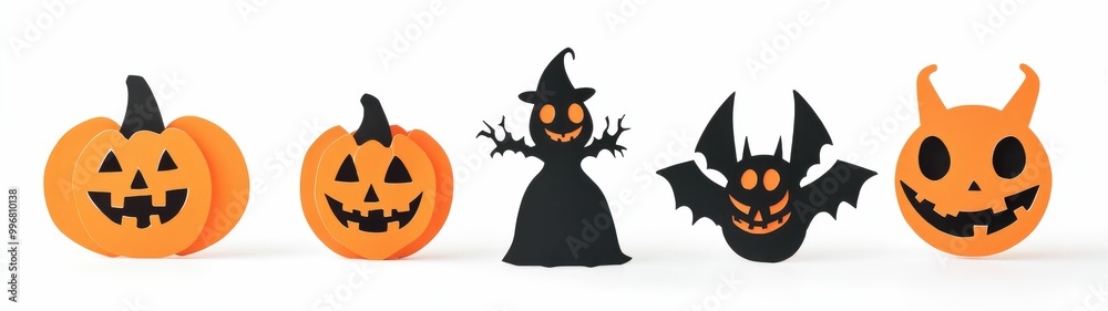 Papercraft set. Halloween party concept on white background Papercraft set. Halloween party concept on white background