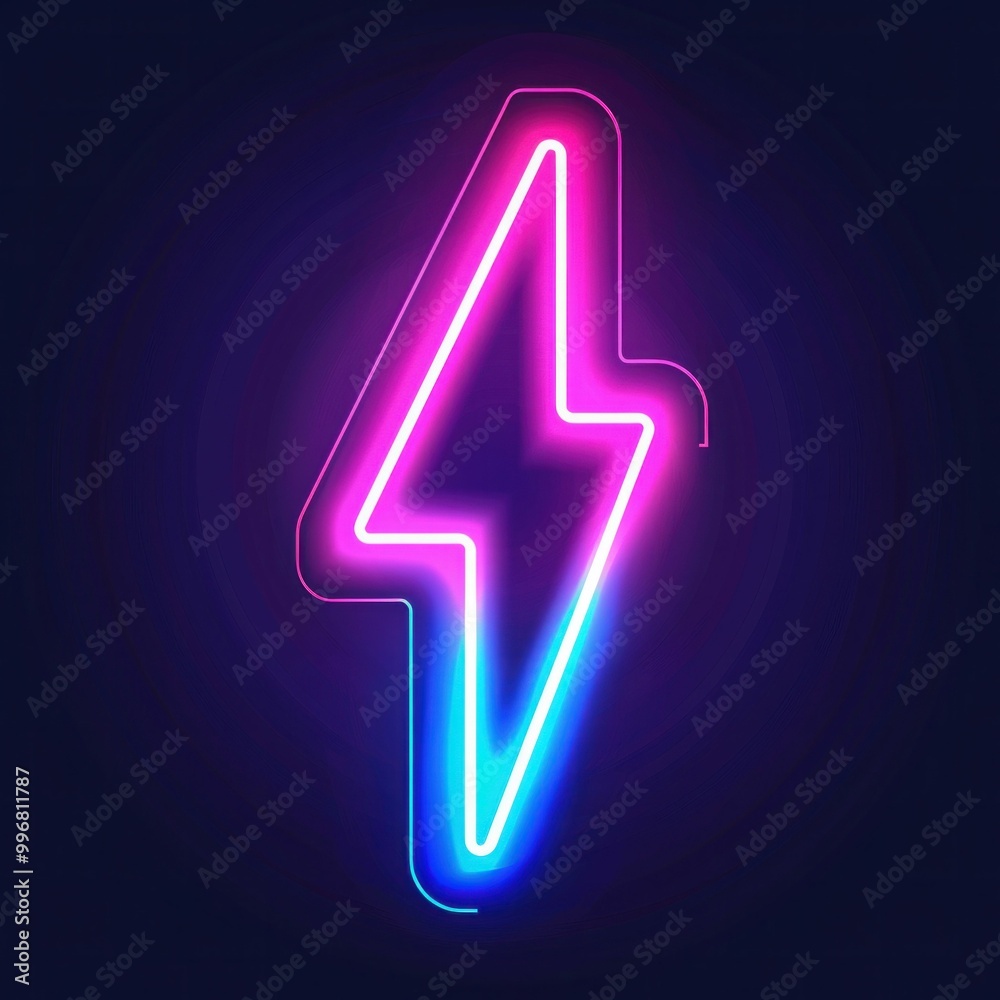 Neon lightning bolt icon glowing in vibrant pink and blue colors on a dark background Modern and energetic design with a bold graphical element Neon lightning bolt icon glowing in vibrant pink and blue colors on a dark background Modern and energetic design with a bold graphical element