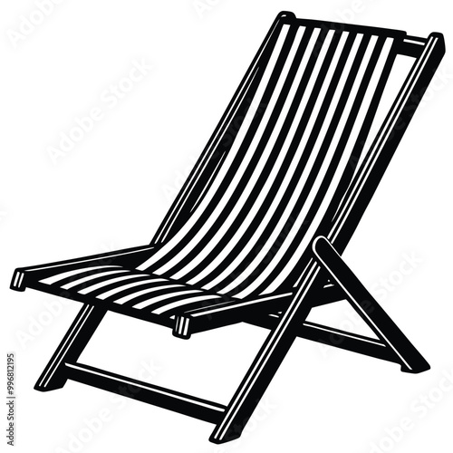 Beach chairs vector. sun umbrella, wooden deck chair, picnic basket, sunbed, hand-drawn, silhouette, and vector illustration.