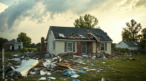 Damaged House Amid Debris After Severe Storm photo