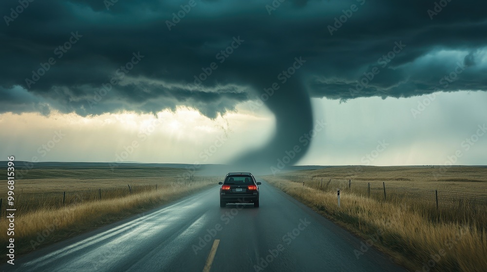 Tornado Approaching Road in Front of Car Tornado Approaching Road in Front of Car
