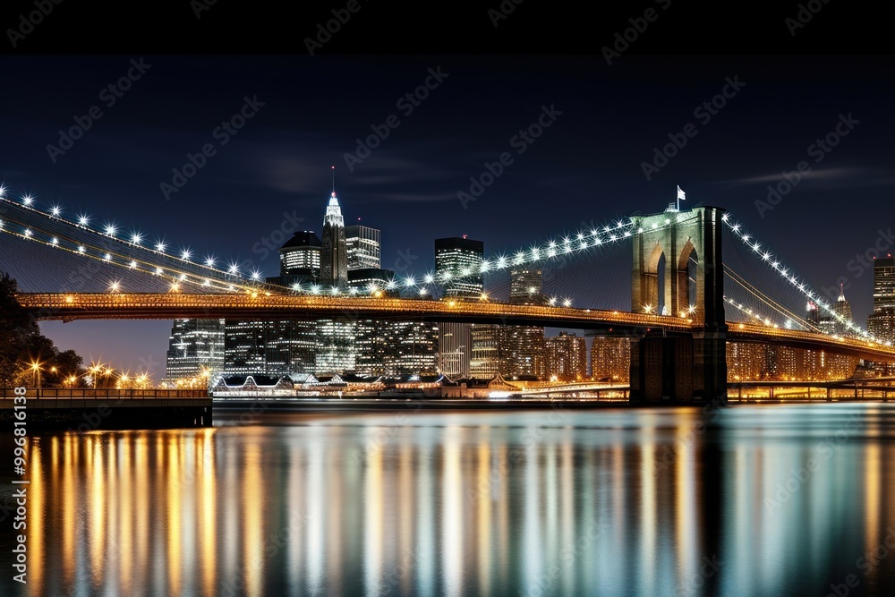 Fototapeta premium Brooklyn bridge at night architecture cityscape building.