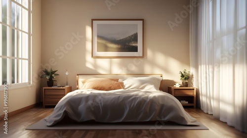 modern minimalist bedroom interior design big bed sunlit room neutral tones