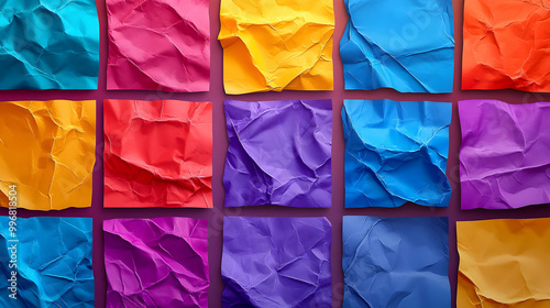 Colorful Crumpled Paper Squares Form a Vibrant Background