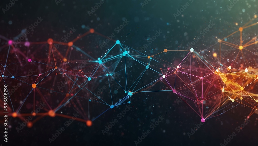 Abstract digital data plexus background with low polygon shapes.