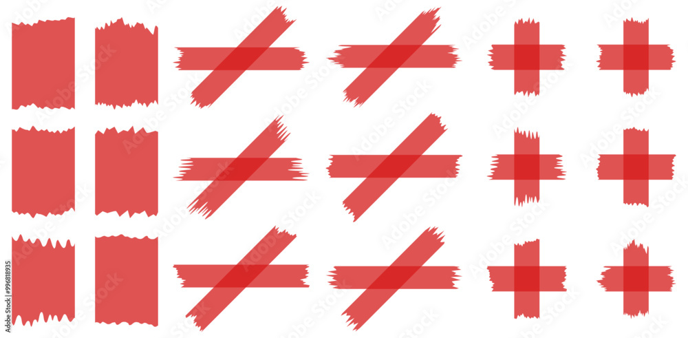 Obraz premium Set of red semi-transparent washi tapes isolated on white. Tapes collection in vector. Pieces of decorative tape for scrapbooks. Torn paper. Love, Valentine's Day