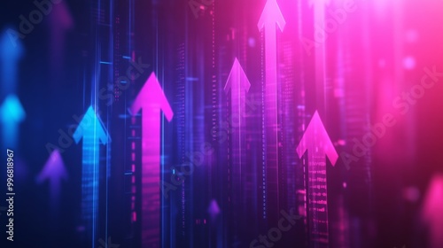 Futuristic arrow symbolizes the analytic growth of business investments, development, and dynamic success, portrayed in a high-tech AI-generated background.