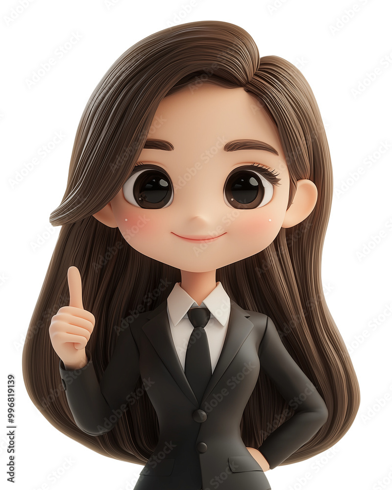 Thumb up with glad expression young woman female person wearing Dark Sharp suit with black necktie isolated on transparent background Thumb up with glad expression young woman female person wearing Dark Sharp suit with black necktie isolated on transparent background