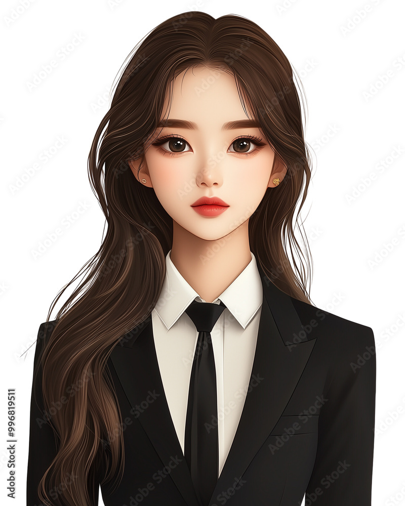 A beautiful young Asian woman portrait, wearing Dark Sharp suit with black necktie A beautiful young Asian woman portrait, wearing Dark Sharp suit with black necktie