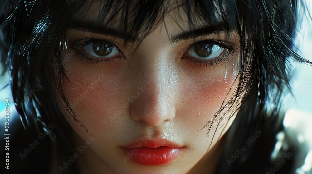 Intense Close-Up Portrait of a Woman with Glowing Skin Intense Close-Up Portrait of a Woman with Glowing Skin