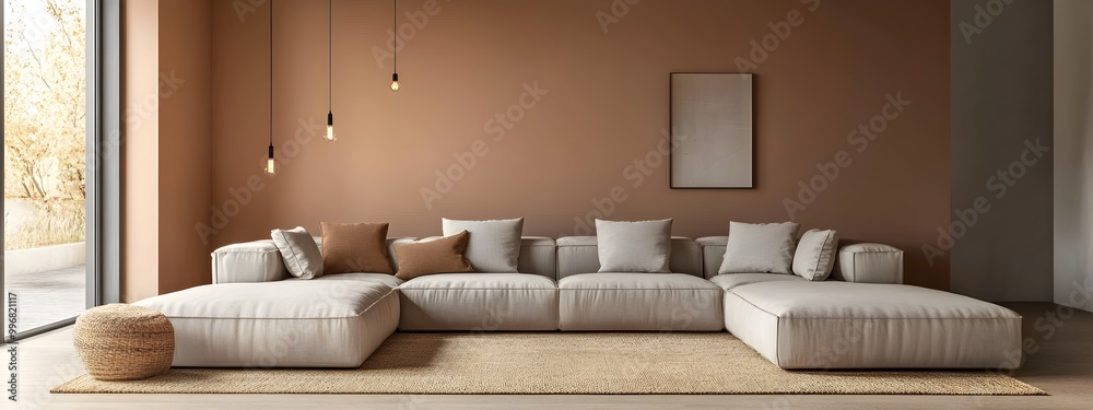 Cozy and Sophisticated Modern Living Room with Serene Ambiance and Japandi Design A Comfortable and Minimalist Space with Natural Textures Elegant Decor and Photographic Realism Cozy and Sophisticated Modern Living Room with Serene Ambiance and Japandi Design A Comfortable and Minimalist Space with Natural Textures Elegant Decor and Photographic Realism