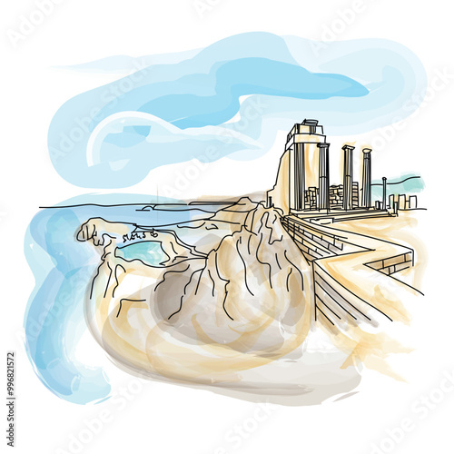 Aerial view over Athens with te Acropolis and harbour from Lycabettus hill,