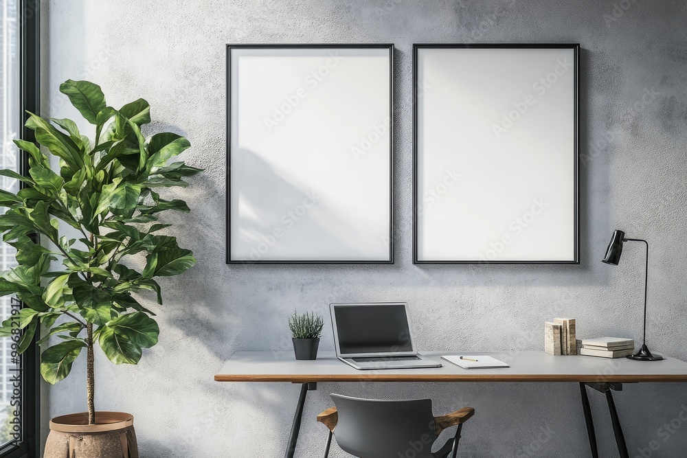 Modern minimalist workspace with two frames. Perfect for showcasing artwork, products, or branding. Modern minimalist workspace with two frames. Perfect for showcasing artwork, products, or branding.