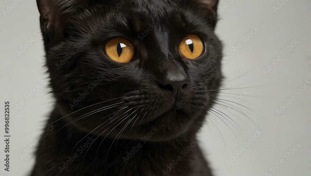 Adorable black cat close-up against a white background for pet branding. Adorable black cat close-up against a white background for pet branding.