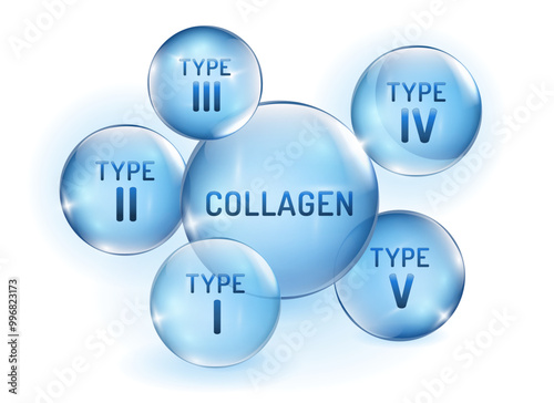 Collagen types transparent infographic. Connective tissue protein.