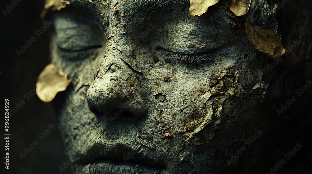 Close-Up of a Face Transformed into Bark Close-Up of a Face Transformed into Bark