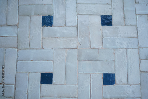 Clay tiles, white and blue design