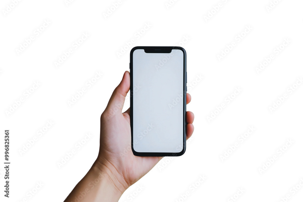 Smartphone Mockup with Blank Screen Held in Hand, Isolated Mobile Device for App Display and Digital Technology, Perfect for Tech Designs and Mobile Templates Smartphone Mockup with Blank Screen Held in Hand, Isolated Mobile Device for App Display and Digital Technology, Perfect for Tech Designs and Mobile Templates