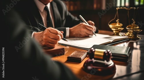 Lawyer Signing Important Documents in a Law Office photo